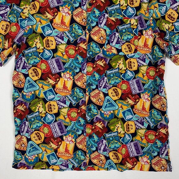 Disney Parks Attractions Badges Camp Collar Vented Butto-up Shirt XL - Picture 10 of 11
